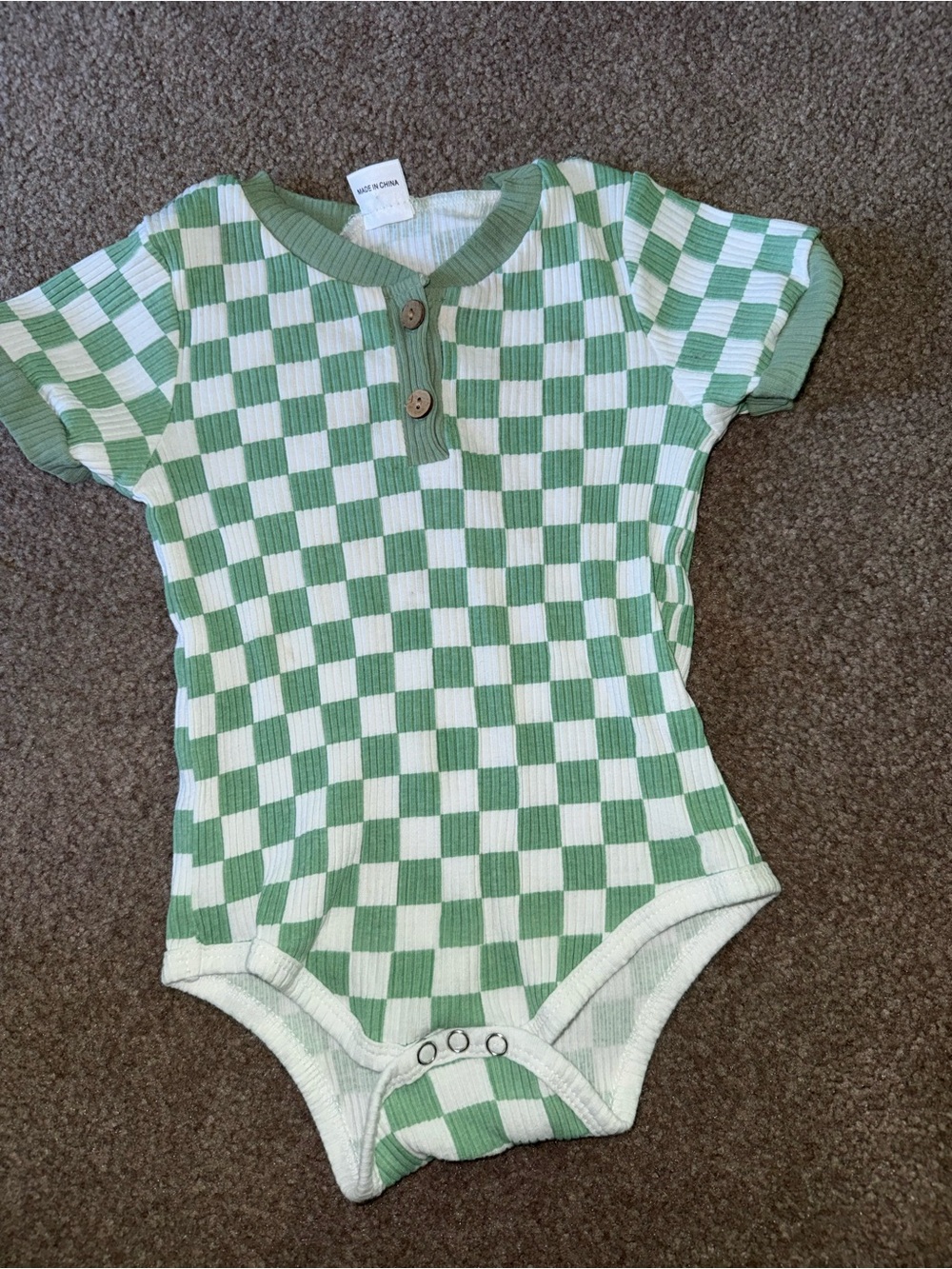 Baby Checkerboard One-Piece Bodysuit in Green and White